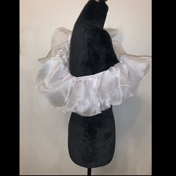 White Satin Ruffled Crop Top - Picture 3 of 8